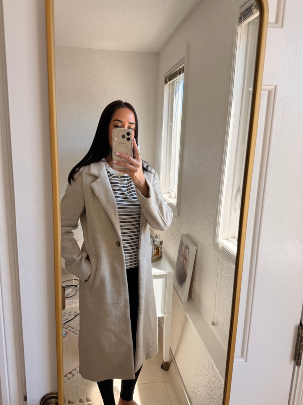 Abercrombie & Fitch Women's Tan/Cream Wool-Blend Long Trench Coat